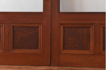 和製アンティーク　腰板ケヤキ材　味わい深い風合いの大きなガラス戸(引き戸、建具)2枚セット