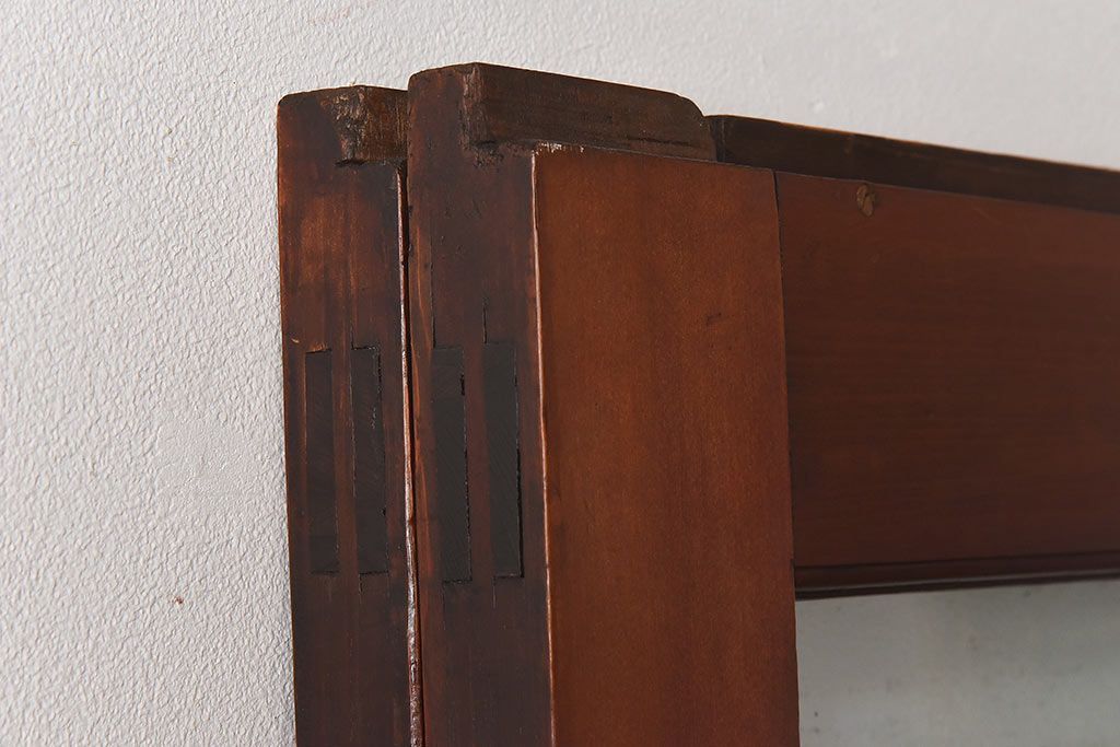 和製アンティーク　腰板ケヤキ材　味わい深い風合いの大きなガラス戸(引き戸、建具)2枚セット