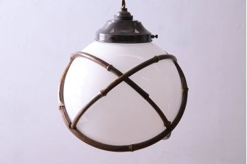 和製アンティーク　ほっこり愛らしい竹の巻かれたペンダントライト(天井照明、吊り下げ照明、シェード)