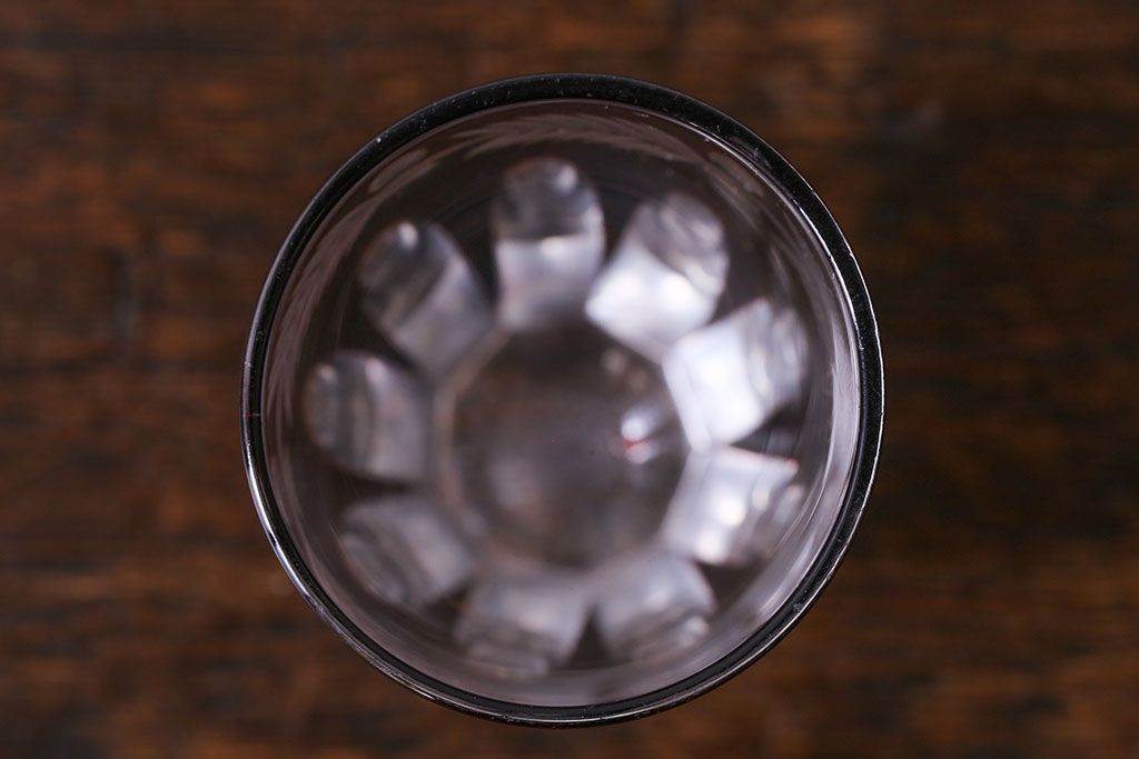 アンティーク雑貨　昭和初期　赤被せ　切子ショットグラス(酒器、和食器)