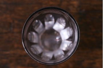 アンティーク雑貨　昭和初期　赤被せ　切子ショットグラス(酒器、和食器)