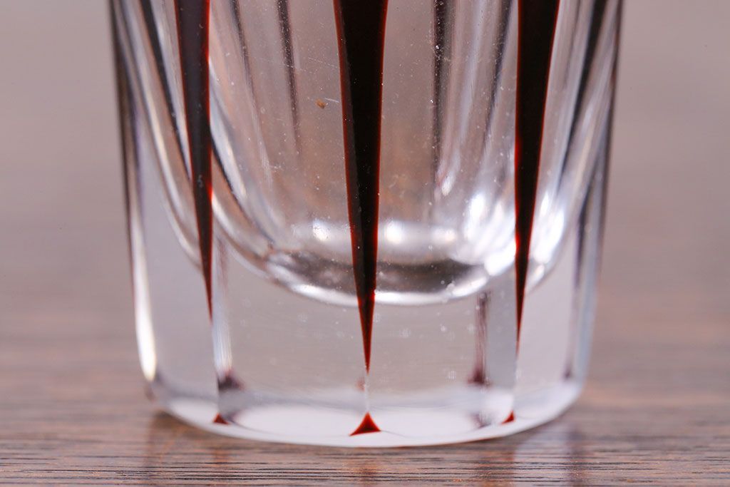 アンティーク雑貨　昭和初期　赤被せ　切子ショットグラス(酒器、和食器)