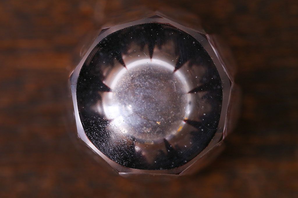 アンティーク雑貨　昭和初期　赤被せ　切子ショットグラス(酒器、和食器)