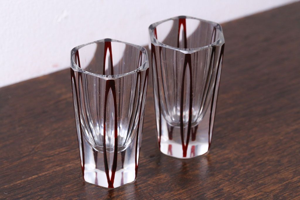 【昭和アンティーク】江戸切子（赤被せ）ショットグラス6個セット 公式】アンティーク家具ラフジュ工房商品詳細ページアンティーク