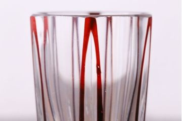 アンティーク雑貨　昭和初期　赤被せ　六角　切子ショットグラス(酒器、和食器)2個セット