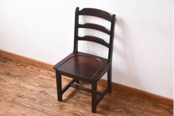 中古　北海道民芸家具　滑らかな質感が美しいラダーバックチェア(ダイニングチェア、板座チェア、椅子)