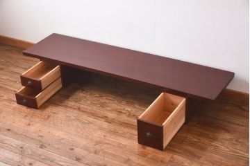 アンティーク家具　和製アンティーク　天板一枚板　小引き出し脚　木の風合いが味わい深い裁ち板(ローテーブル、作業台)