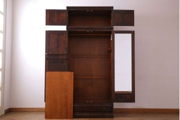 中古　北海道民芸家具　#561上置棚付き #516ワードローブ(収納棚、洋服タンス)(定価合わせて約75万円)