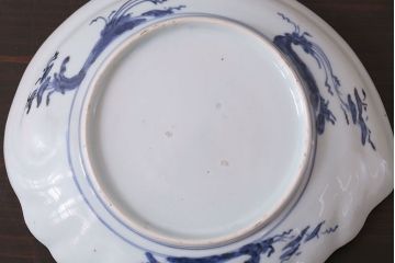 アンティーク雑貨　江戸期　古伊万里　色絵染付鮑皿(あわび皿、変形皿)