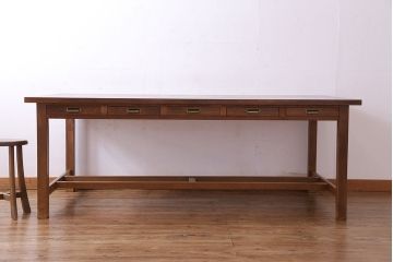 アンティーク家具　和製アンティーク　シンプルな両面引き出し付き特大作業テーブル(作業台、ダイニングテーブル)