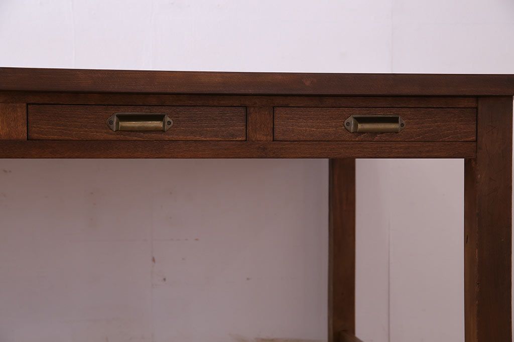 アンティーク家具　和製アンティーク　シンプルな両面引き出し付き特大作業テーブル(作業台、ダイニングテーブル)