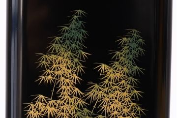 アンティーク雑貨　加治武作　箱付　輪島塗　竹模様　花器(花瓶)