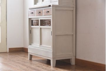 レトロ家具　昭和レトロ　引き出せる作業台付き!アンティークペイントの食器棚(カップボード、収納棚)