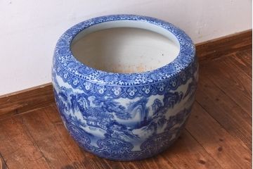 アンティーク雑貨　昭和初期　和の雰囲気漂う山水図の瀬戸火鉢(鉢カバー)