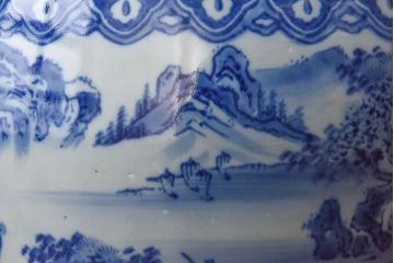 アンティーク雑貨　昭和初期　和の雰囲気漂う山水図の瀬戸火鉢(鉢カバー)