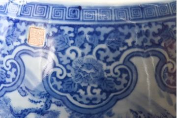 アンティーク雑貨　昭和初期　和の雰囲気漂う山水図の瀬戸火鉢(鉢カバー)