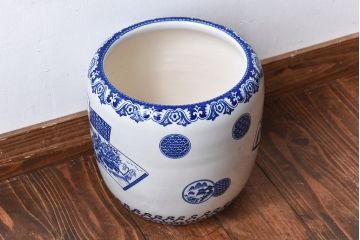 アンティーク雑貨　昭和期　山水図　窓絵　在銘　重光山人　和の雰囲気漂う瀬戸火鉢(鉢カバー)