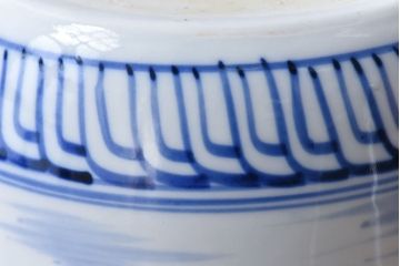 アンティーク雑貨　昭和期　山水図　藍色の濃淡が美しい瀬戸火鉢(鉢カバー)(1)