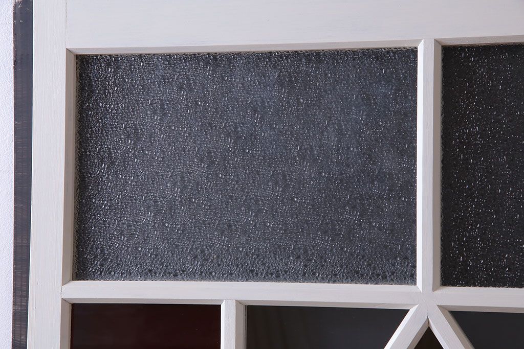 和製アンティーク　明るい色ガラスが魅力のペイントガラス引き戸(ガラス戸、建具)2枚セット