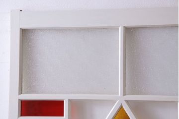 和製アンティーク　明るい色ガラスが魅力のペイントガラス引き戸(ガラス戸、建具)2枚セット