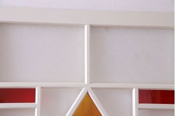 和製アンティーク　明るい色ガラスが魅力のペイントガラス引き戸(ガラス戸、建具)2枚セット