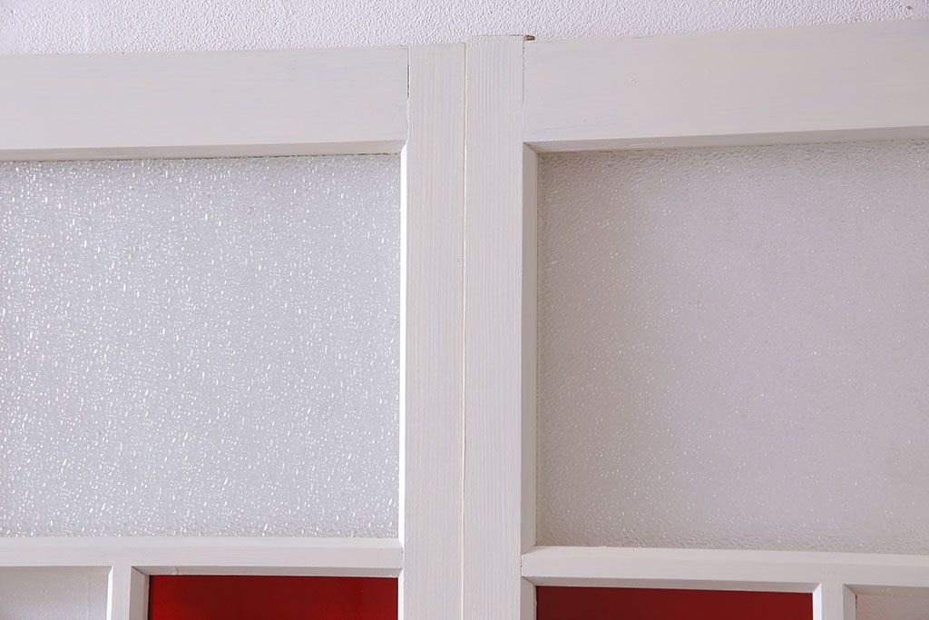 和製アンティーク　明るい色ガラスが魅力のペイントガラス引き戸(ガラス戸、建具)2枚セット