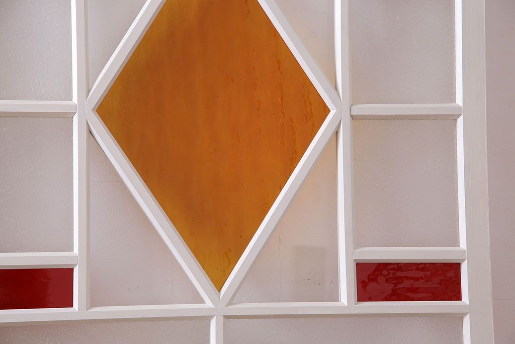 和製アンティーク　明るい色ガラスが魅力のペイントガラス引き戸(ガラス戸、建具)2枚セット