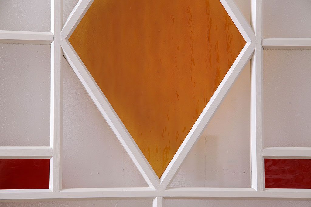 和製アンティーク　明るい色ガラスが魅力のペイントガラス引き戸(ガラス戸、建具)2枚セット