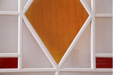 和製アンティーク　明るい色ガラスが魅力のペイントガラス引き戸(ガラス戸、建具)2枚セット