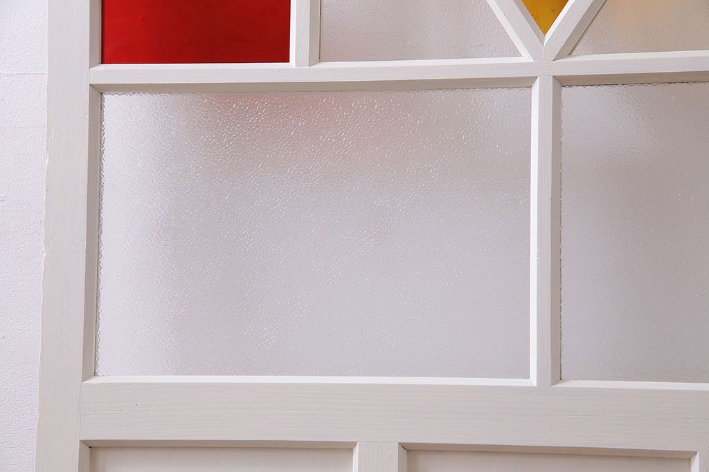 和製アンティーク　明るい色ガラスが魅力のペイントガラス引き戸(ガラス戸、建具)2枚セット