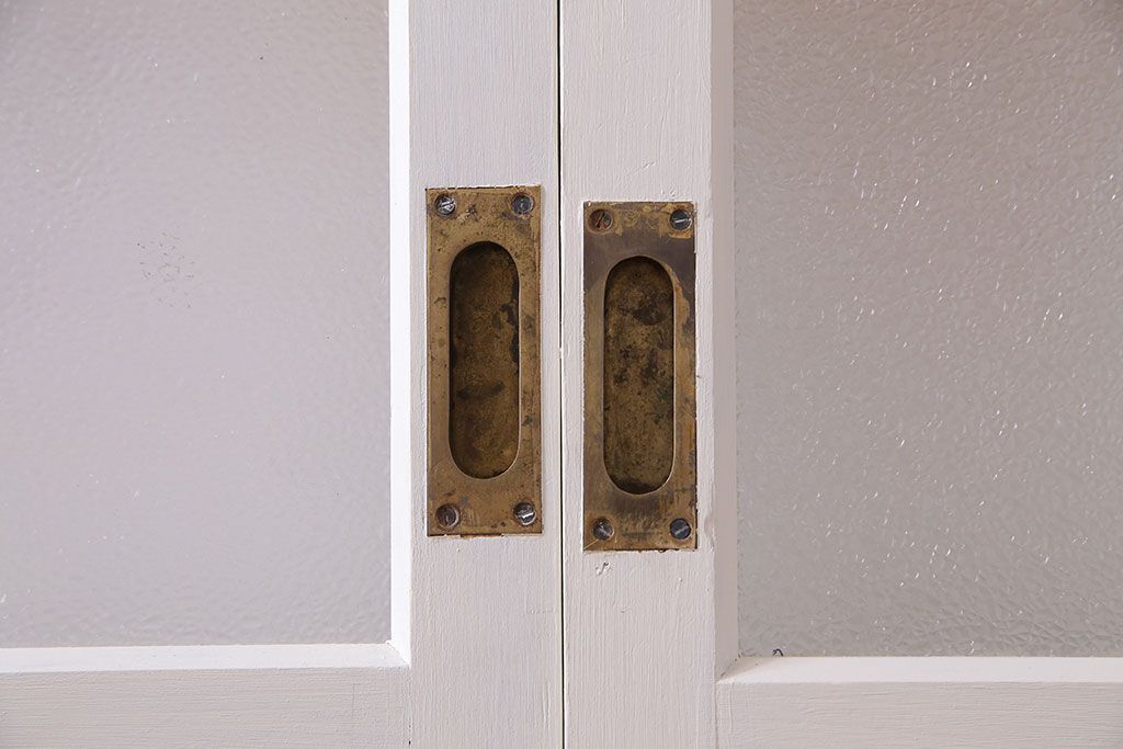 和製アンティーク　明るい色ガラスが魅力のペイントガラス引き戸(ガラス戸、建具)2枚セット