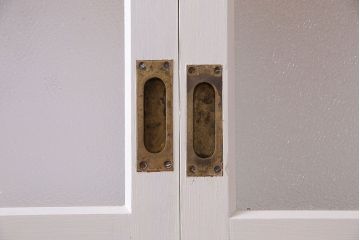 和製アンティーク　明るい色ガラスが魅力のペイントガラス引き戸(ガラス戸、建具)2枚セット
