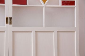 和製アンティーク　明るい色ガラスが魅力のペイントガラス引き戸(ガラス戸、建具)2枚セット