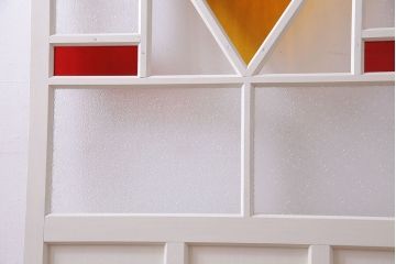 和製アンティーク　明るい色ガラスが魅力のペイントガラス引き戸(ガラス戸、建具)2枚セット