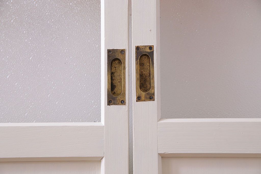 和製アンティーク　明るい色ガラスが魅力のペイントガラス引き戸(ガラス戸、建具)2枚セット