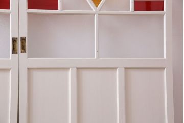 和製アンティーク　明るい色ガラスが魅力のペイントガラス引き戸(ガラス戸、建具)2枚セット