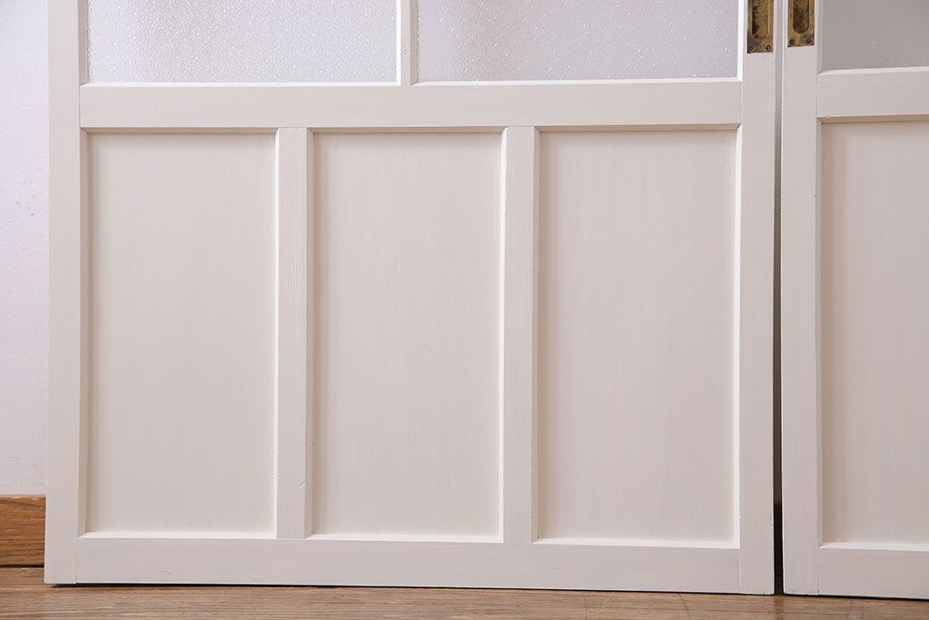 和製アンティーク　明るい色ガラスが魅力のペイントガラス引き戸(ガラス戸、建具)2枚セット