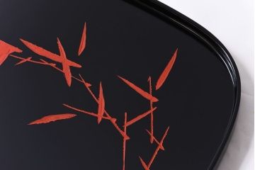 田中双竹堂　古今菁峰作　輪島塗　笹の葉模様の盆