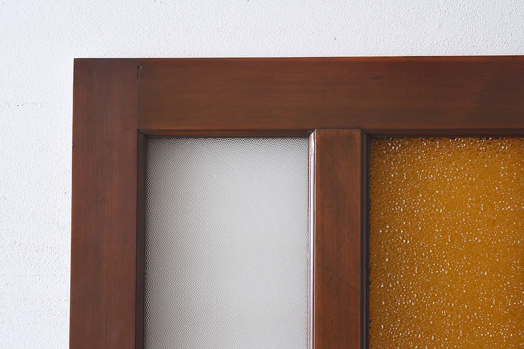 【U様ご成約分】和製アンティーク　色ガラスと木の質感が魅力　レトロなドア(ガラス扉、木製扉)