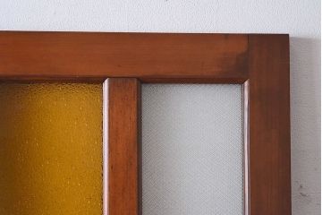 【U様ご成約分】和製アンティーク　色ガラスと木の質感が魅力　レトロなドア(ガラス扉、木製扉)