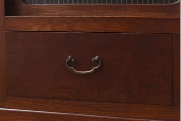 レトロ家具　和製アンティーク　前面ケヤキ材　人気のモールガラスが入ったレトロな収納棚(戸棚、本箱、ブックケース)