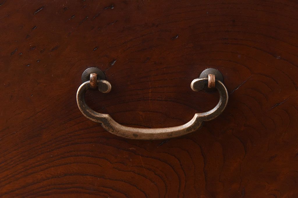 レトロ家具　和製アンティーク　前面ケヤキ材　人気のモールガラスが入ったレトロな収納棚(戸棚、本箱、ブックケース)