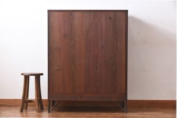 レトロ家具　和製アンティーク　前面ケヤキ材　人気のモールガラスが入ったレトロな収納棚(戸棚、本箱、ブックケース)