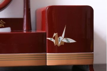 アンティーク雑貨　和製アンティーク　折り鶴　朱色が鮮やかな姫鏡台(小型ドレッサー、化粧台)
