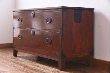 アンティーク家具　和製アンティーク　前面ケヤキ材使用　脚付箪笥ローボード(サイドチェスト、引き出し)