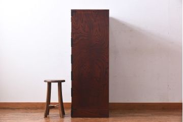 中古 伝統民芸家具 岩谷堂箪笥　開き戸　立長箪笥(引き出し、縦型チェスト、タンス)