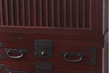 アンティーク家具　和製アンティーク　明治期　前面ケヤキ材使用　縦桟引き戸収納箪笥(水屋箪笥、重ね水屋、戸棚)