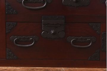 アンティーク家具　和製アンティーク　明治期　前面ケヤキ材使用　縦桟引き戸収納箪笥(水屋箪笥、重ね水屋、戸棚)