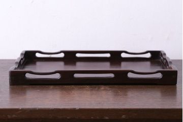 アンティーク雑貨　和製アンティーク　高級品!　漆塗りが渋い味わいの紫檀材アンティークトレー(お盆)(1)
