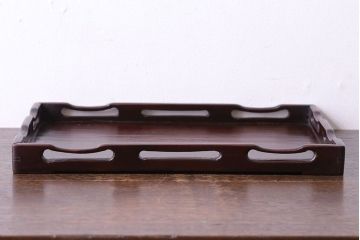 アンティーク雑貨　和製アンティーク　高級品!　漆塗りが渋い味わいの紫檀材アンティークトレー(お盆)(1)